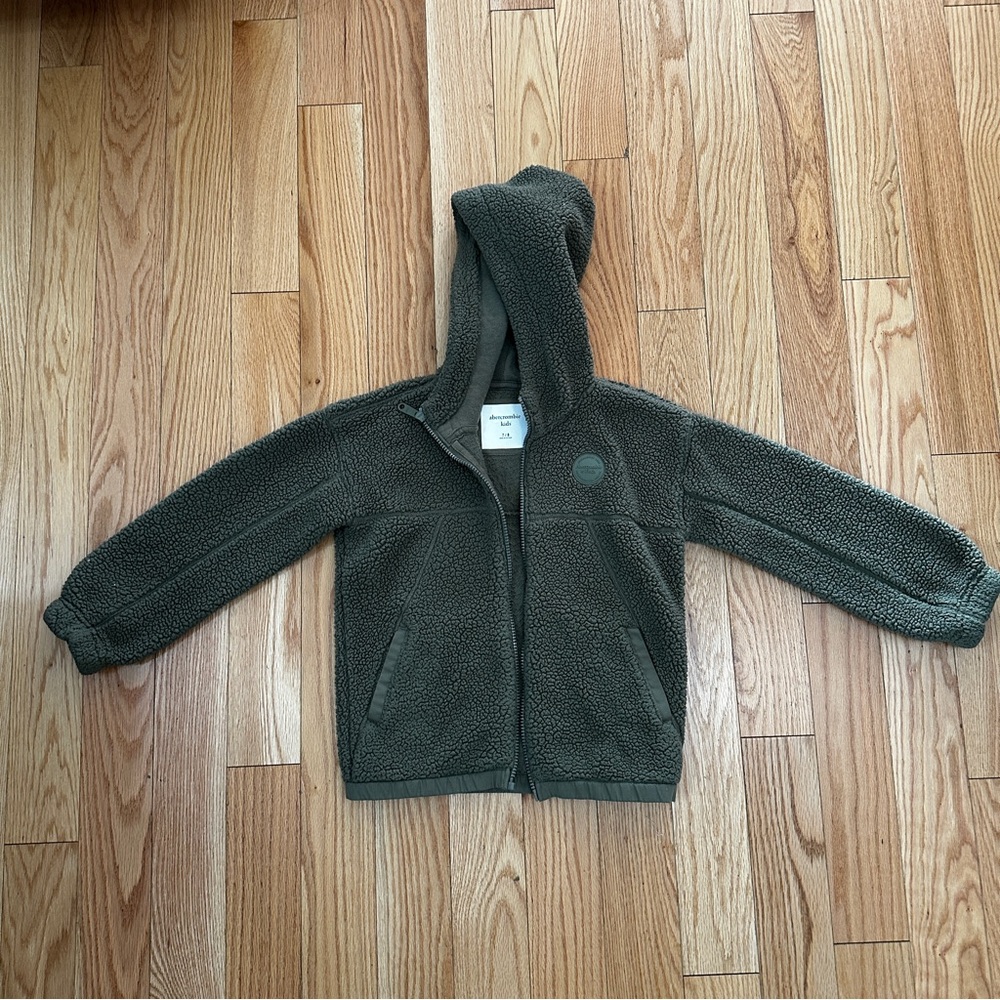 Abercrombie & Fitch Boys Sherpa Full-Zip Hoodie - olive green - size 7/8